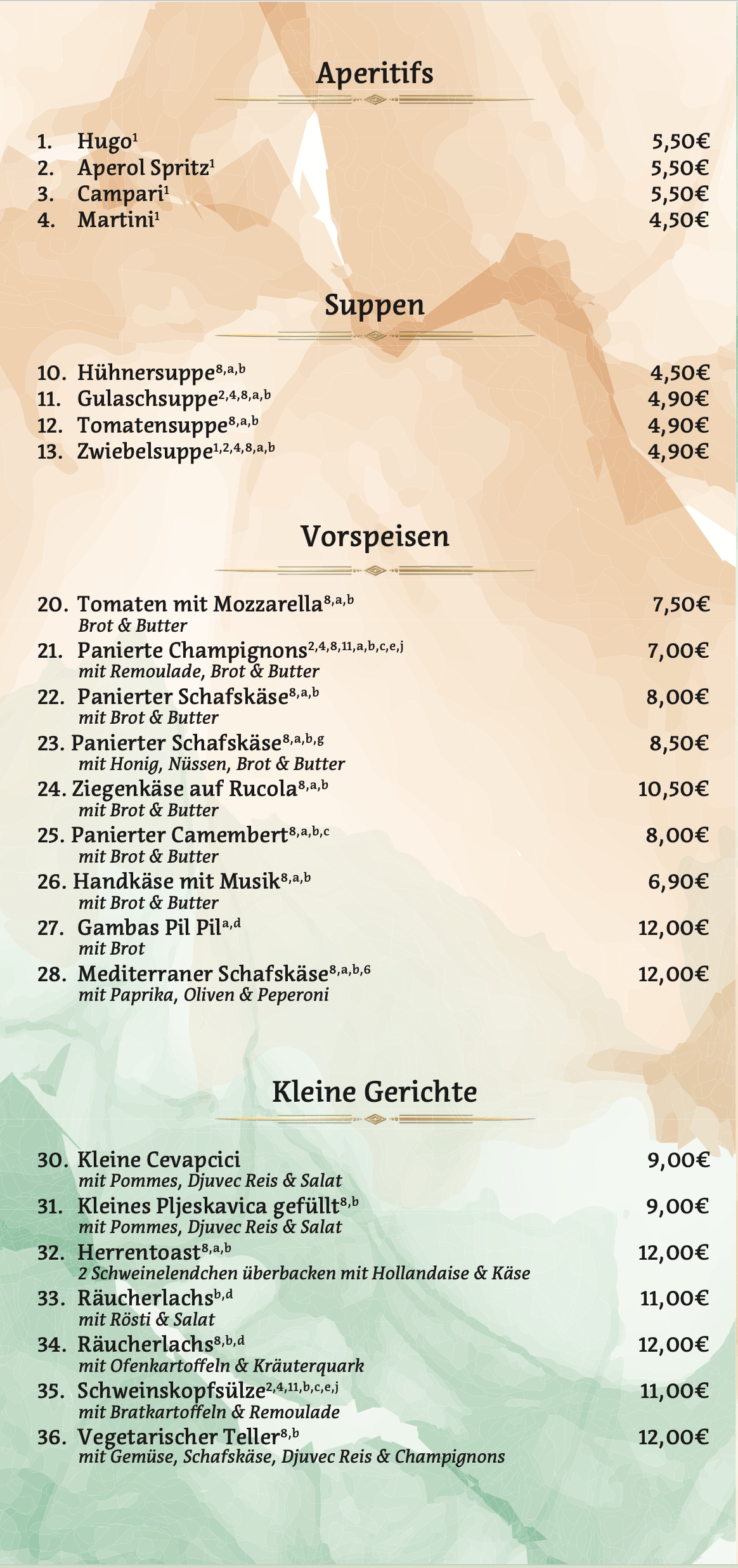 Speisekarte Alte Rose Wildsachsen Restaurant