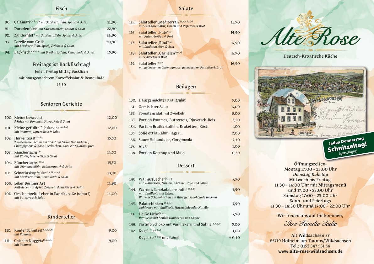 Alte Rose Wildsachsen Speisekarte
